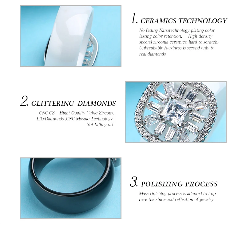 Обручальное кольцо для женщин, классические квадратные огранки, AAA+ CZ Кристалл, серебряный цвет, модные здоровые керамические кольца, Женские Ювелирные изделия на Рождество