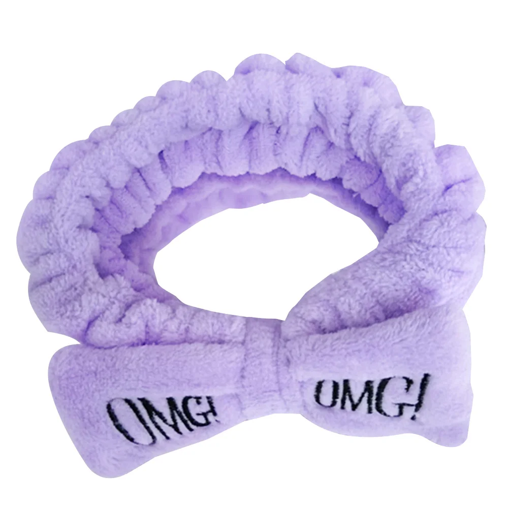 Purple Quaslover, новинка, повязка на голову с надписью OMG, коралловый флис, ободок с бантиком для девочек, тюрбан, повязка на голову, мягкая лента для волос для женщин, аксессуары для волос - Color: Purple