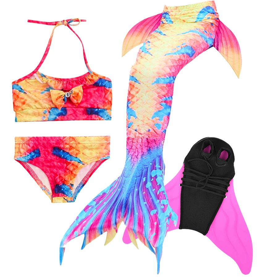 

Swimming Mermaid Tail With Monofin Flipper Bikini Girls Children Swimmable Mermaid Tail Costume Cosplay Swimsuit Bikini 4pcs/set