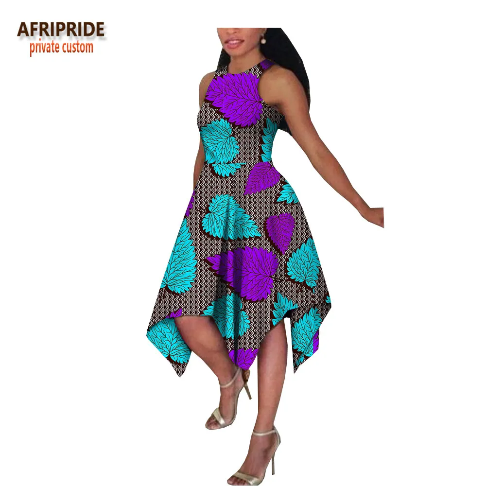 Afripride, летнее Повседневное платье для женщин, Анкара, принт, без рукавов, круглый вырез, длина до середины икры, женское Хлопковое платье на бретелях A1825062 - Цвет: 337X