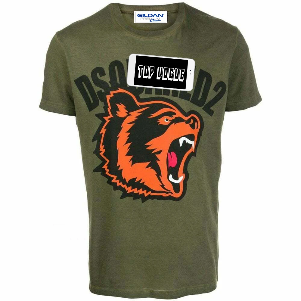 

New Dsq2 Bear Print Army Green T-Shirt Printed Tee Unisex Size: S-3Xl
