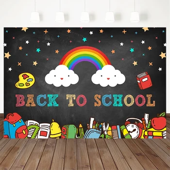 

Back To School Photography Background Children Fist Day Of School Photo Studio Kindergarten Rainbow Cloud Learning Supplies