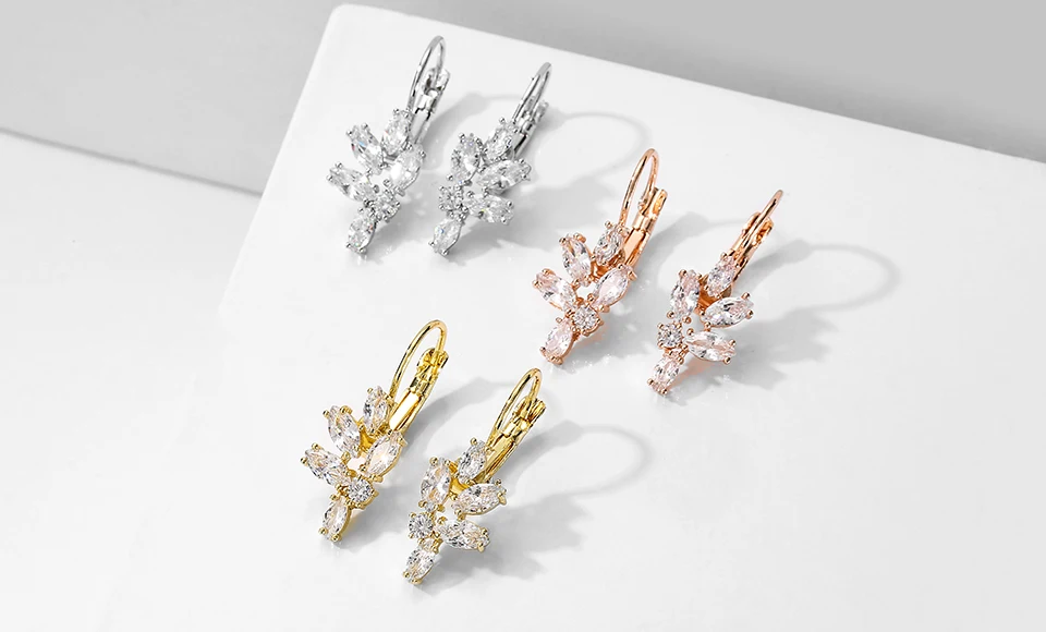 Rose Gold Earrings Flower Crystal Zirconia Jewelry 13 3P1A3526