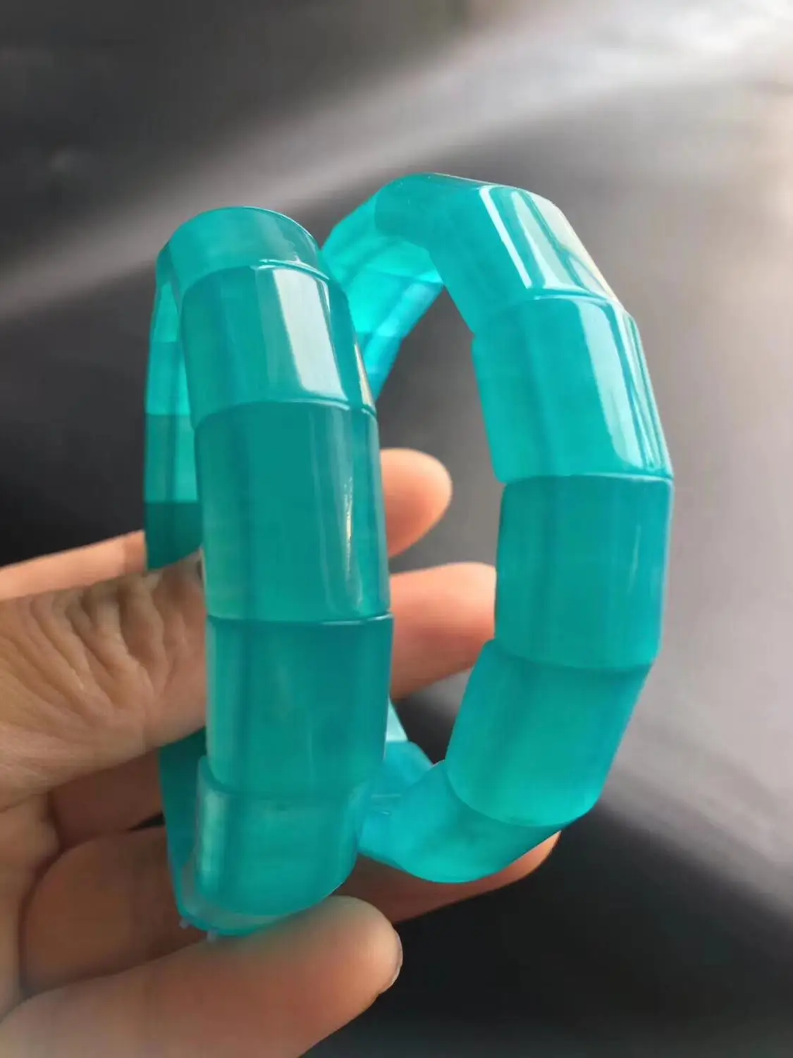 

Genuine Green Natural Amazonite Gemstone Bangle Bracelets For Women Crystal Rectangle Beads Stretch Bracelet 14x6mm AAAAA