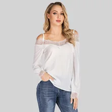 Solid Color Lace Horizontal Neck Raglan Long Sleeve Young Small Top Shirt with Narrow Straps