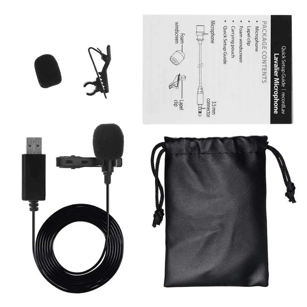 

USB Lavalier Microphone Mini Stereo Clip-on Lapel Mic Condenser for PC Computer