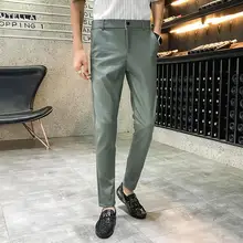 Одноцветная ПУ кожа мужские s Slim Fit платье брюки уличная Длина по щиколотку модные брюки в деловом стиле формальный дизайн мужские обтягивающие брюки