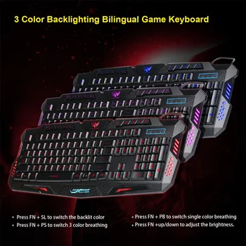 

Gaming Keyboard+Mouse Multimedia 3 Colors LED Luminated USB Backlit Wired Laptop игровая клавиатура клавиатура проводная