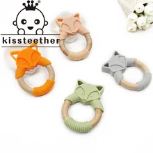 Kissteether – anneau de dentition en bois de hêtre pour bébé, 1 pièce, en Silicone, animaux, rongeur, renard, produits, jouet, cadeau 