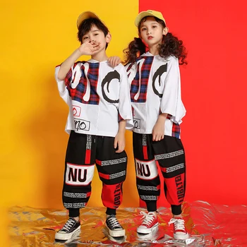 

Hooded Jazz Dance Costumes Boys Girls Hiphop Performance Clothing Street Dance Practice Wear Fashion Rave Outfit 2 Pcs DC4181