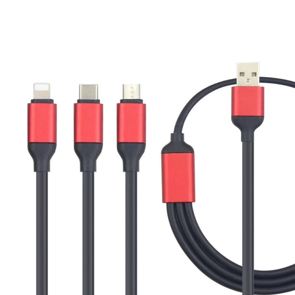 3 в 1 Многофункциональный зарядный кабель USB ультра-растягивающийся тройной для