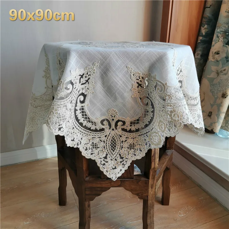 

Quality European Cotton And Linen Fabric Lace Embroidery Retro Tablecloth Balcony Bedroom Small Round Table Cloth Mantel Nappe