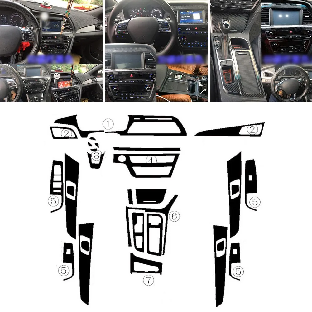 Interior Center Console 3D Carbon Fiber Style Molding Sticker Decals For Hyundai Sonata 9 2015-2017 Central Panel Dashboard | Автомобили и