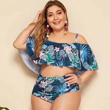 

2020 Sexy Plus Size Bikini Swimwear Women High Waist Swimsuit Ruffle Bikini Set Large Size Bathing Suit Beachwear Swimming Suit
