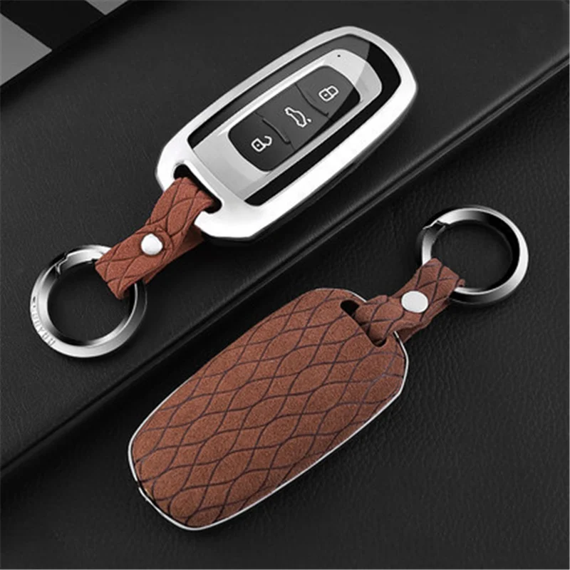 A-brown keychain Чехол для ключей автомобиля с мехом для Geely Atlas Boyue NL3 EX7 EmgrarandX7 SUV GT GC9 LYNK& CO 01 02 03 borui автомобильные аксессуары - Название цвета: A-brown keychain