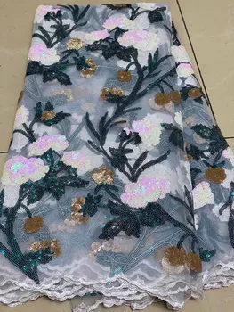 

Latest Design French Net Lace Fabric High Quality Elegant African Tulle lace Sequins Nigerian Net Lace Fabric For Wedding 5Yards