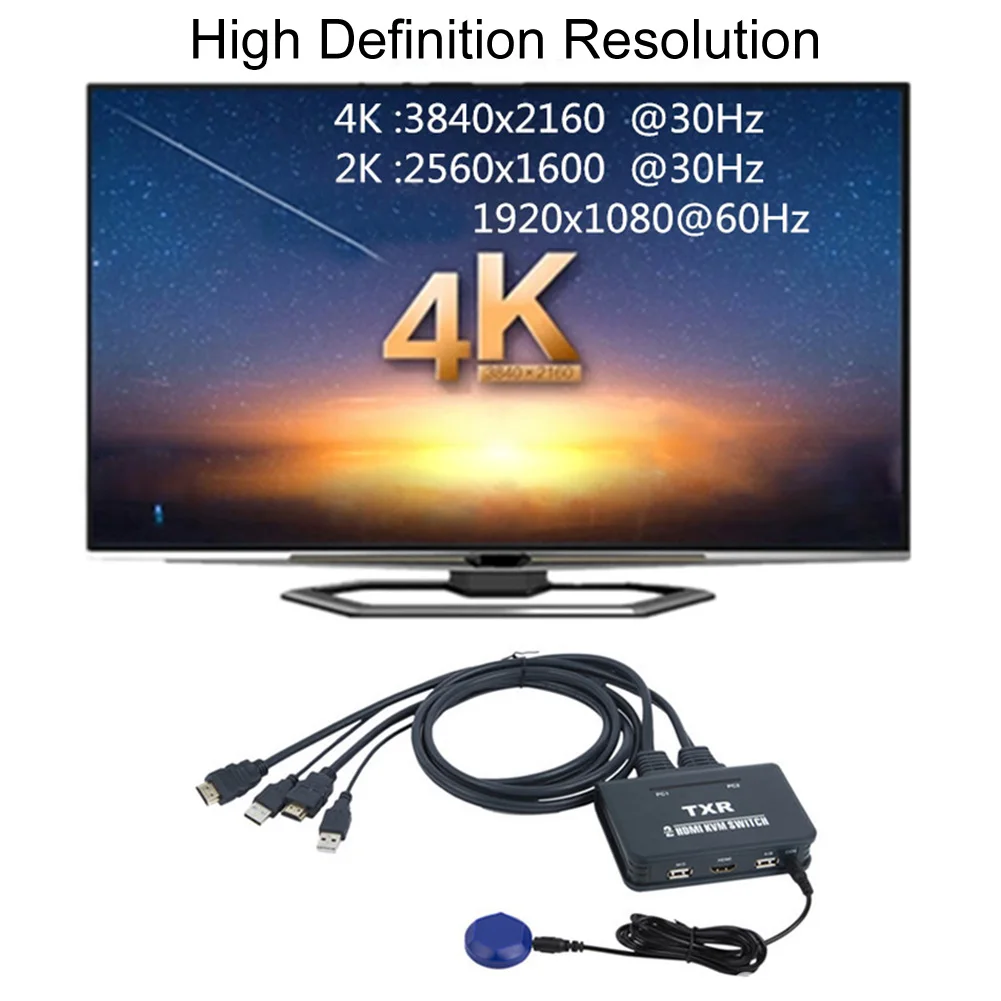 2 порта KVM переключатель HDMI с кабелями USB ноутбук разветвитель коробка компьютер