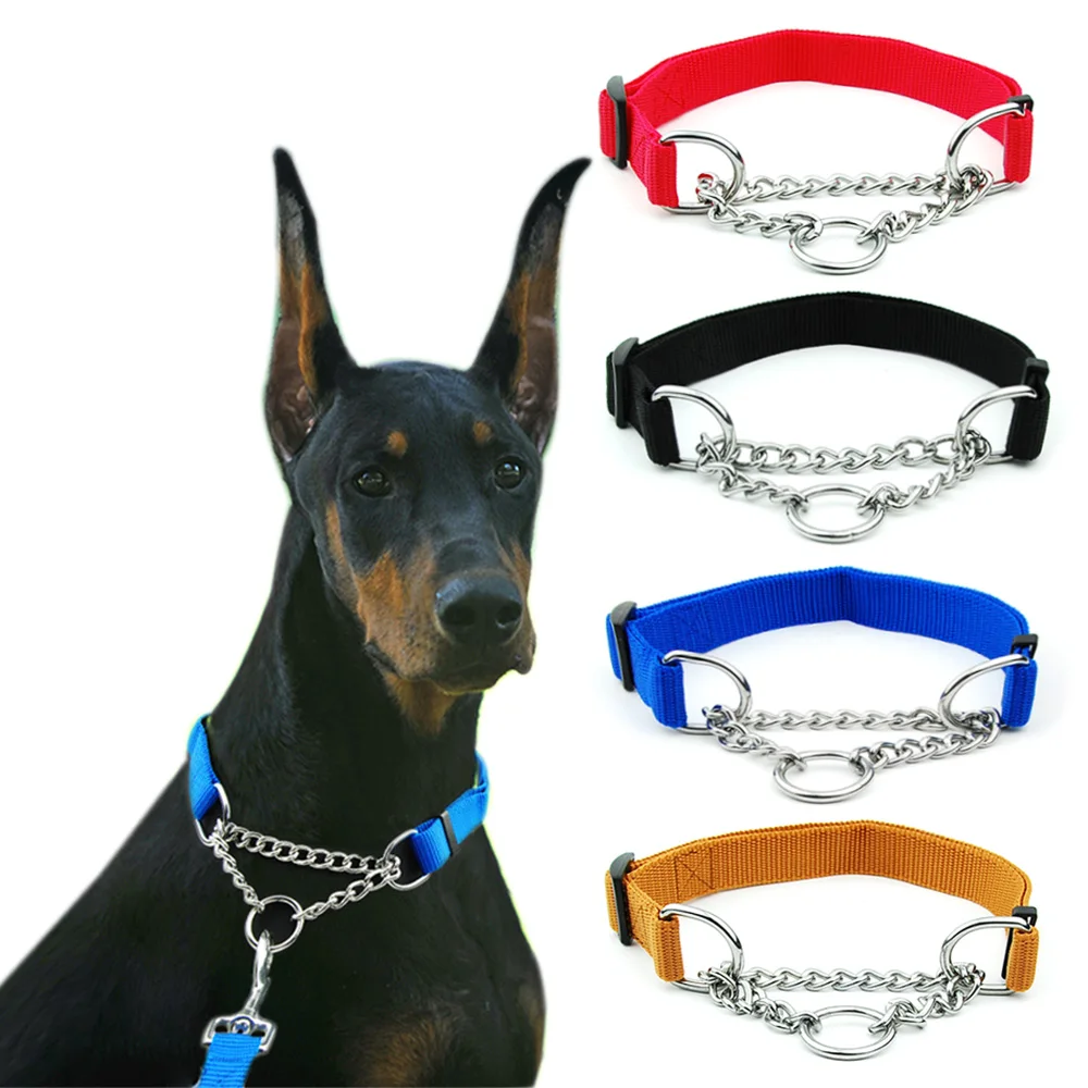 

Hot new Dog Collar with Welded Link Chain Pet Nylon Slip Pinch Collar Dog Training Accessories Adjustable Collar for Large Dog