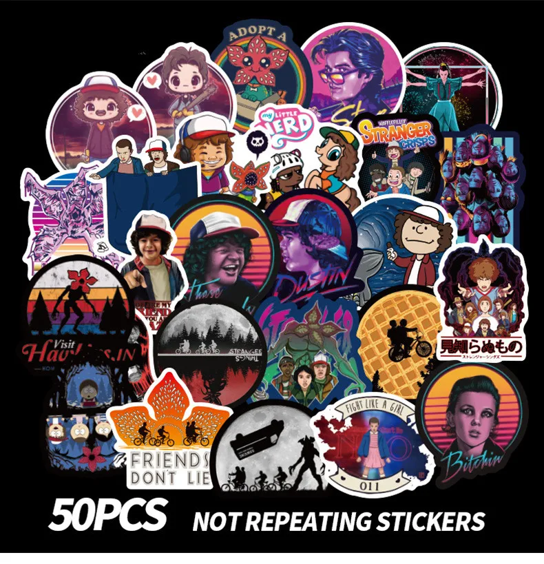 

50pcs TV Show Strange Things Sticker Cute Q Elevan Classic Cartoon Movie Film Car Bike Luggage Stickers