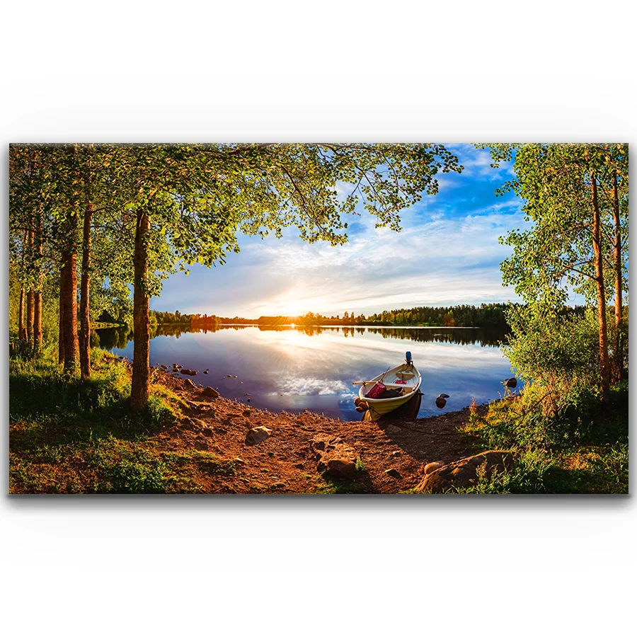large DIY diamond painting Forests Boats Rivers Evening sunsets 5d full diamond Mosaic Embroidery Cross Stitch Decor puzzle