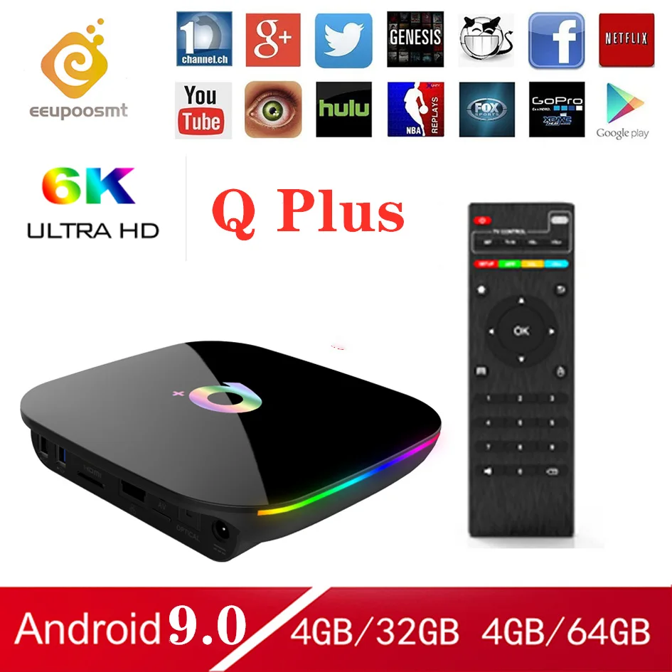 

Android 9.0 Smart TV Box Q Plus Box 64GB 4GB 32GB TV Box Allwinner H6 Quad Core 6K H.265 2.4GHz Wifi Youtube Set Top box PK X96