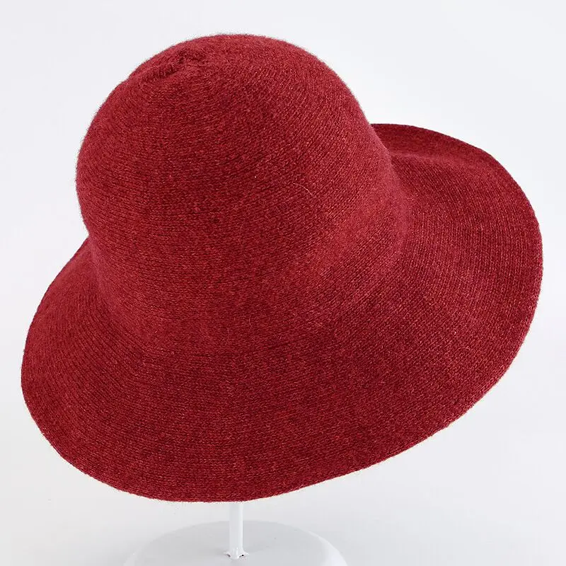Простая Панама, высокое качество, женская панама, теплая Осенняя Зимняя шерстяная вязаная шапка для дам, одноцветные простые шапки с широкими полями