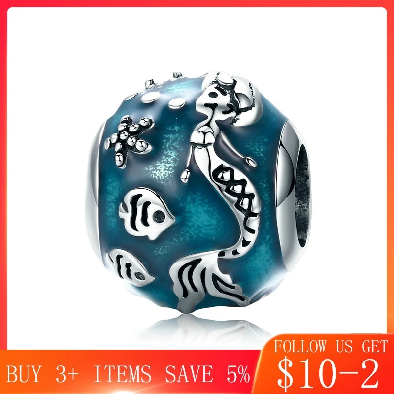 

CodeMonkey 100% 925 Sterling Silver Mermaid's Missing Enamel Fish Charm Beads fit Charm Bracelet Bangles DIY Jewelry Making C819