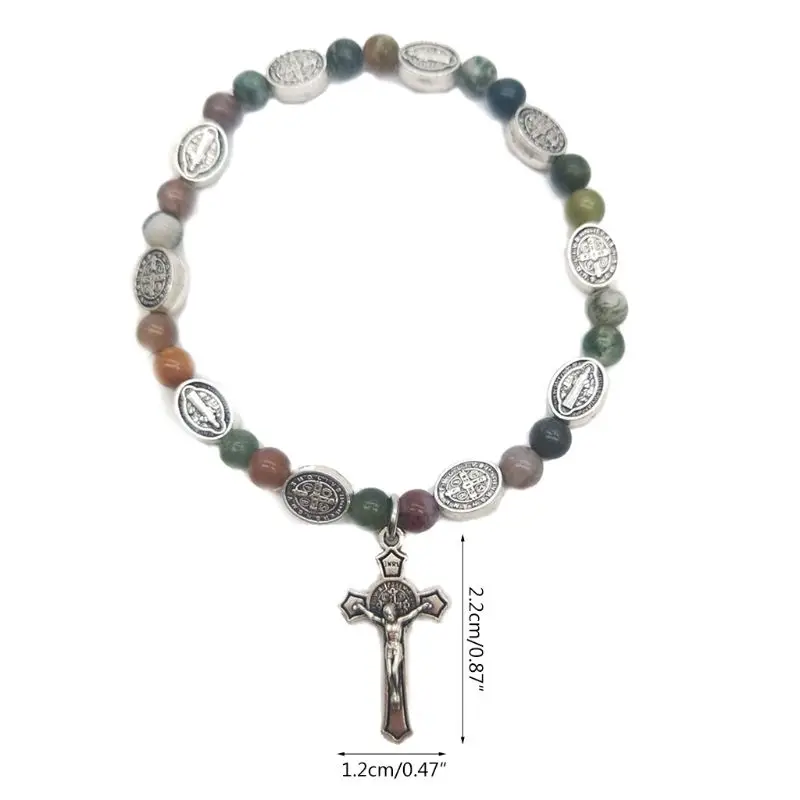 Натуральный камень, агат, статуя, крест, бусины, ручная тесемка, нитка, браслет, церковный подарок Y5GB
