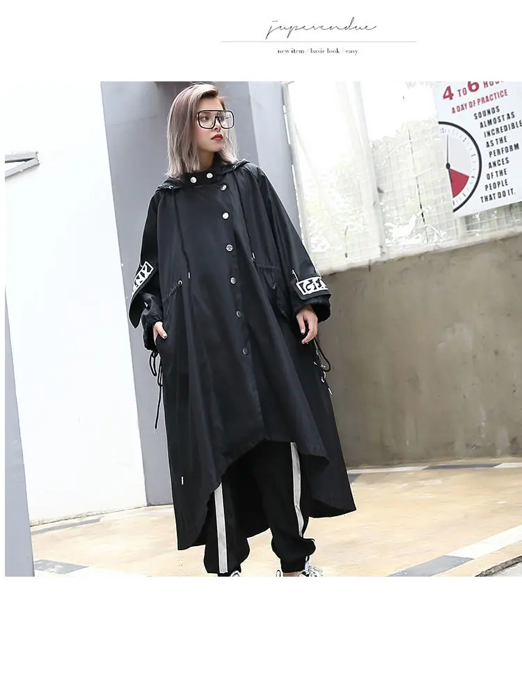 

Women Tide Print Streetwear Hoodie Casual Wide Waisted Letter Ribbon Front Short and Long Trench Coat Female