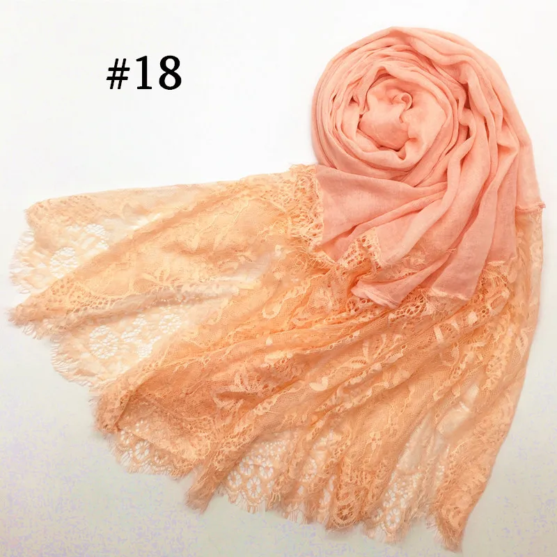 Модные двухсторонние Цветочные кружевные шарфы элегантные женские мусульманские хиджаб простые хлопковые Макси кашне, шаль тюрбан турецкие хиджабы - Цвет: 18