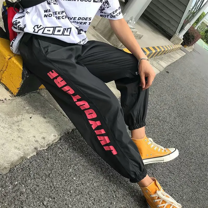 

INS Super Fire Pants Men's Lettered Loose Hip Hop Athletic Pants Hiphop Hip Hop Trend Students Casual Ankle Banded Pants