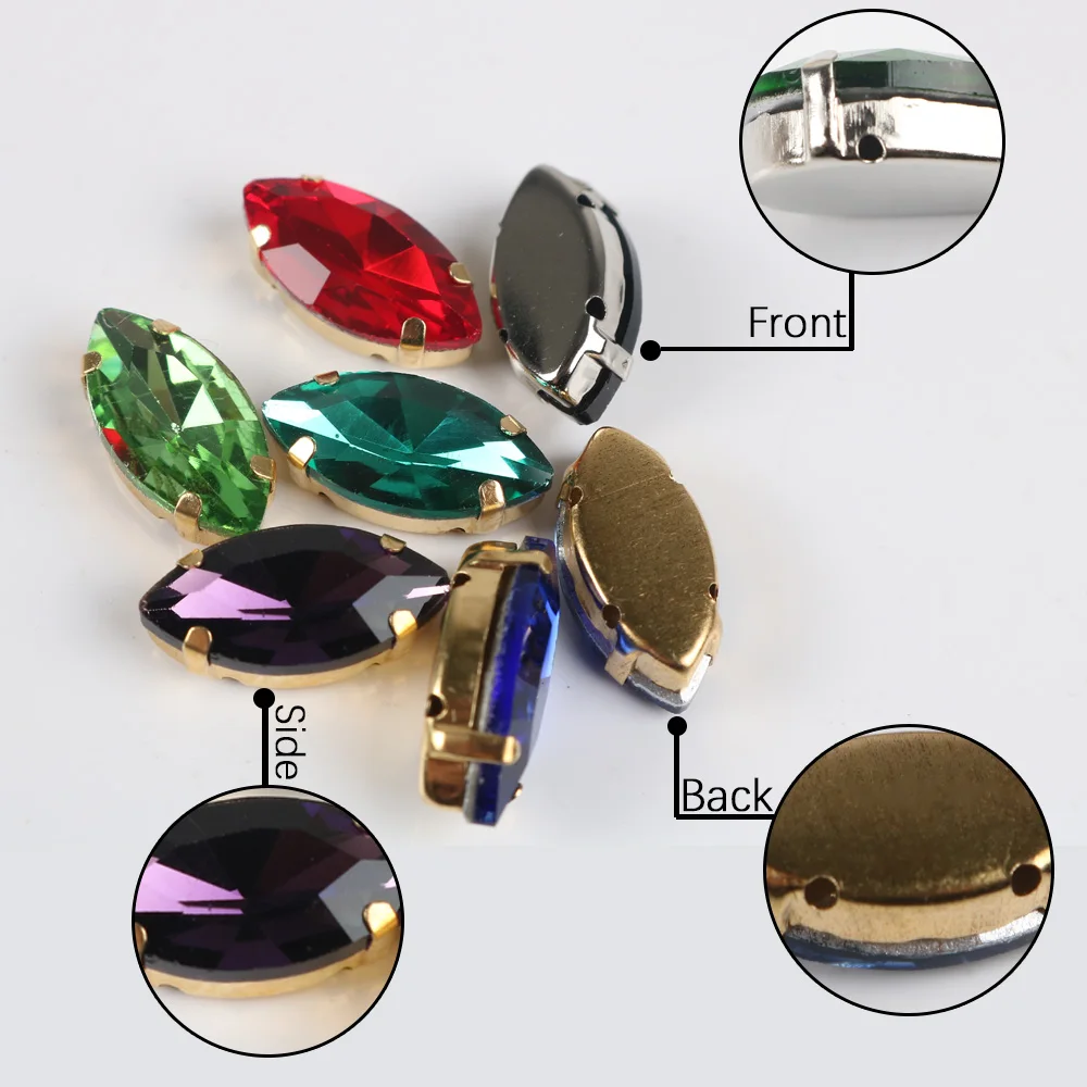 Description Picture 5 of itemAll size Navette 24 color glass stone Flatback sew on crystal rhinestone jewels beads for Needle Work Garment Accessorie