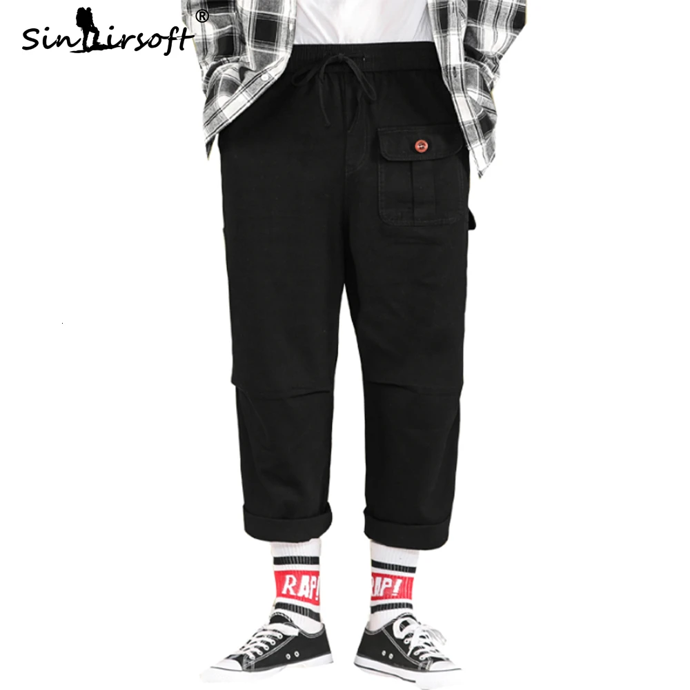 

New Design Hip Hop Style Streetwear Autumn Ankle-Length Pants Big Pocket Men's Drawstring Waist Cargo Pants Male Loose Trousers