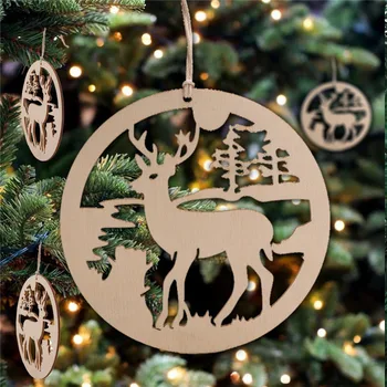 

10PCS Wood Cutout Christmas Hanging Pendant Ornaments Unfinished Wooden Slices Crafts With Burlap Rope For Xmas Decoration