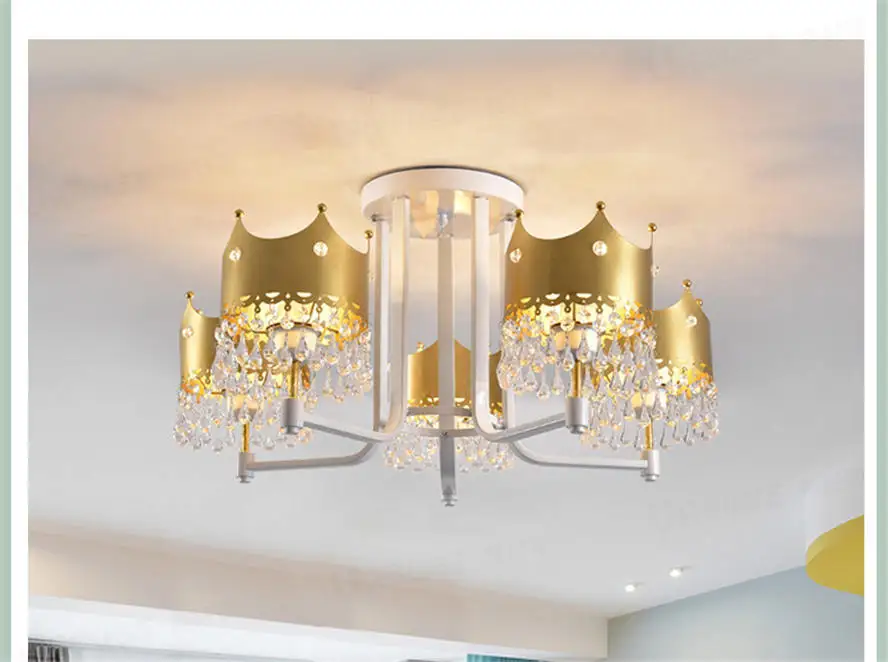 Скандинавская корона, роскошная хрустальная люстра, освещение для гостиной, детской спальни, светодиодный потолочный блеск, домашнее декоративное освещение, светильники