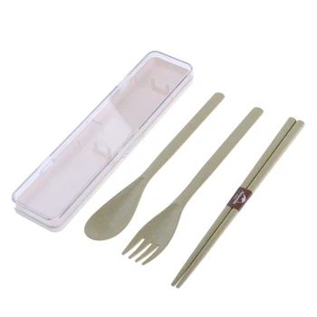 

3pcs Portable Travel Camping Picnic Spoon Fork Chopsticks Set with Carry Case Outdoor Flatware Dinnerware Tableware Cutlery