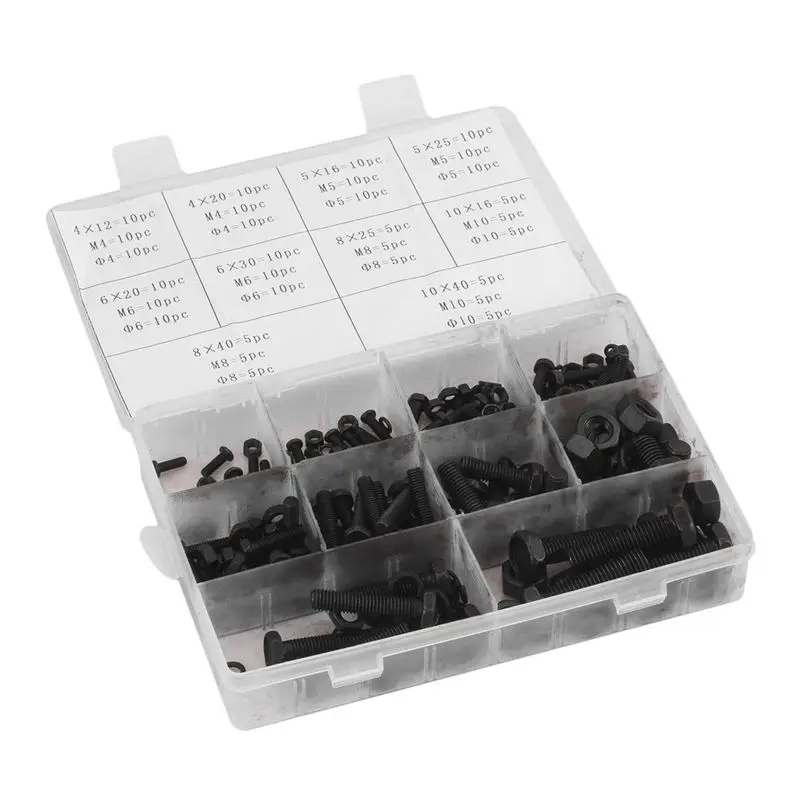 

240 Piece Hex Head Nut Kit Washer Lock Assortment Set M4 M5 M6 M8 M10