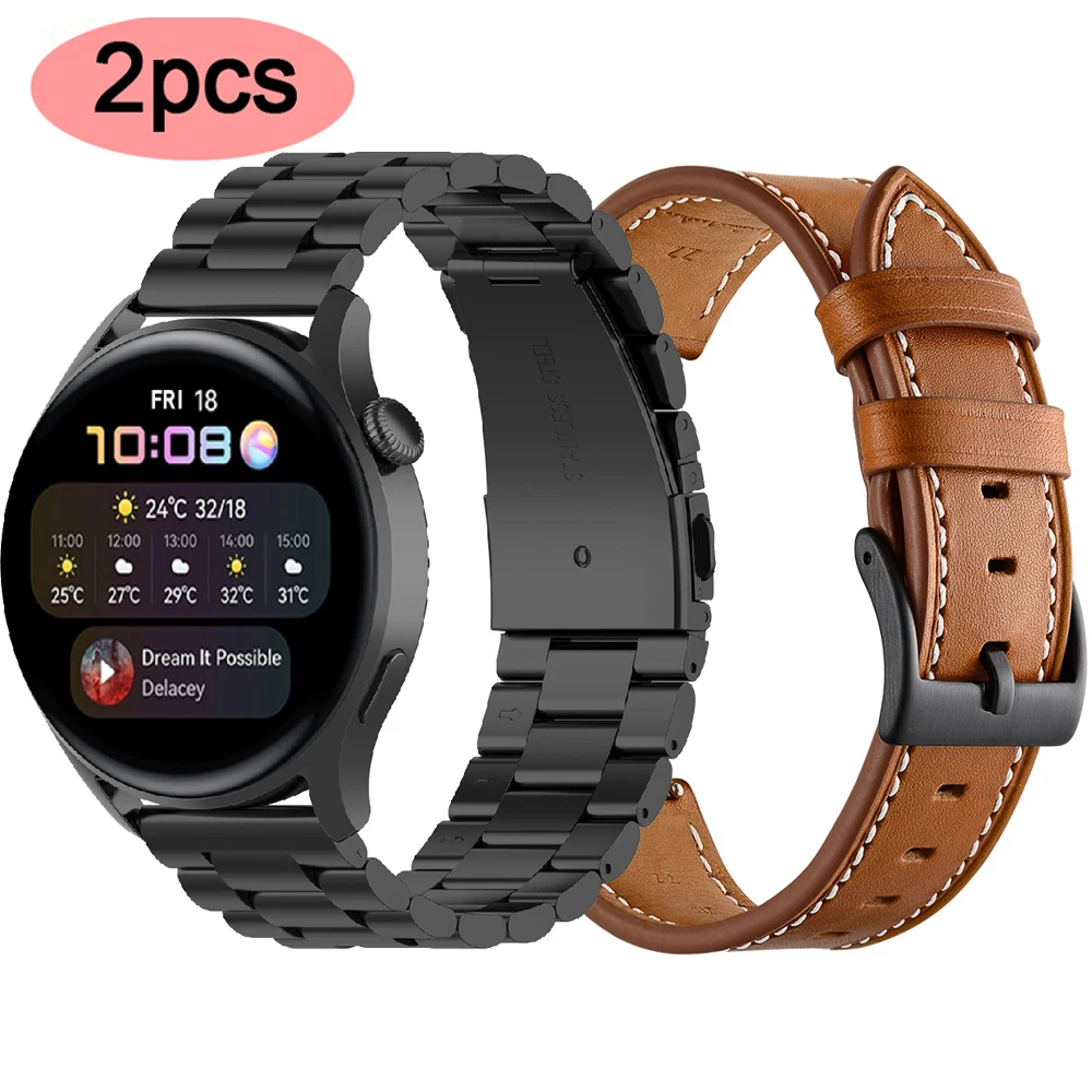 

Ремешок кожаный 22 мм для смарт-часов Huawei Watch 3 Pro, браслет из нержавеющей стали для Huawei GT 2 GT 3 46 мм