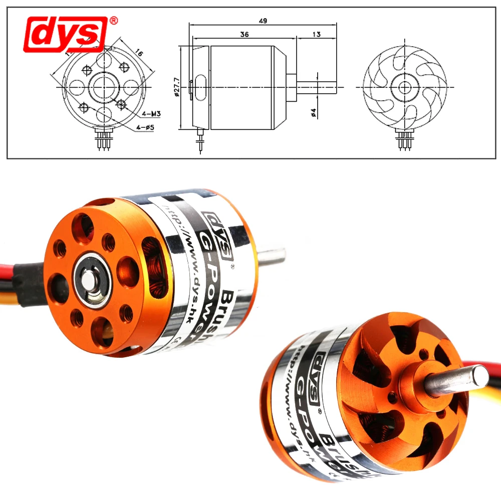 

DYS D2836 750KV 880KV 1120KV 1500KV 2-4S Brushless Outrunner Motor For Rc Multicopter