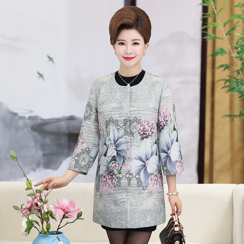 

Middle-aged WOMEN'S Apparels Loose-Fit Trench Coat Spring And Autumn Large Size Middle-aged Women Dress Tops 2018 New Style 40-6