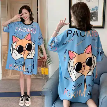 

Sweet Style Girl Nightgown Summer Women Cotton Sleep Shirt Cute Cartoon Pikachu Night Gown Loose Sleepwear Home Sleeping Dress