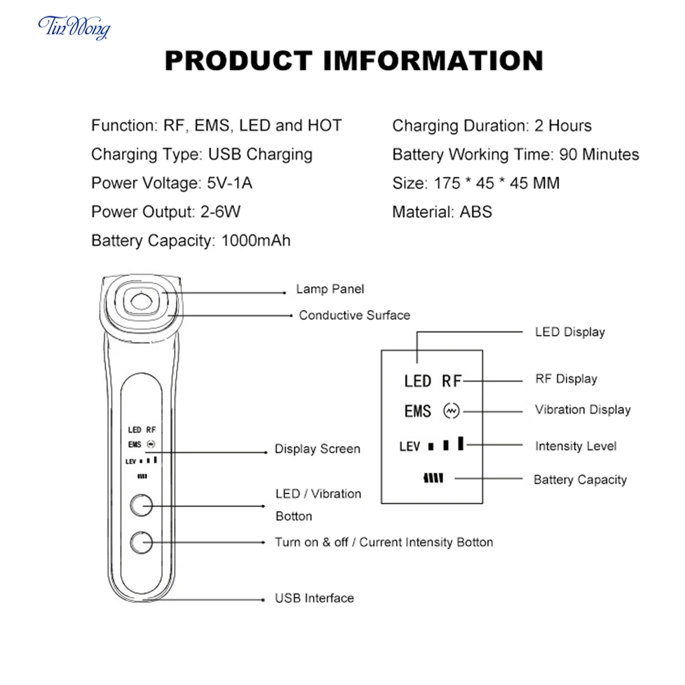  LED Photon Light Therapy Skin Rejuvenation Device Vibrator Massage 7 Colors EMS Galvanic lon +/- 5  - 4000202439253