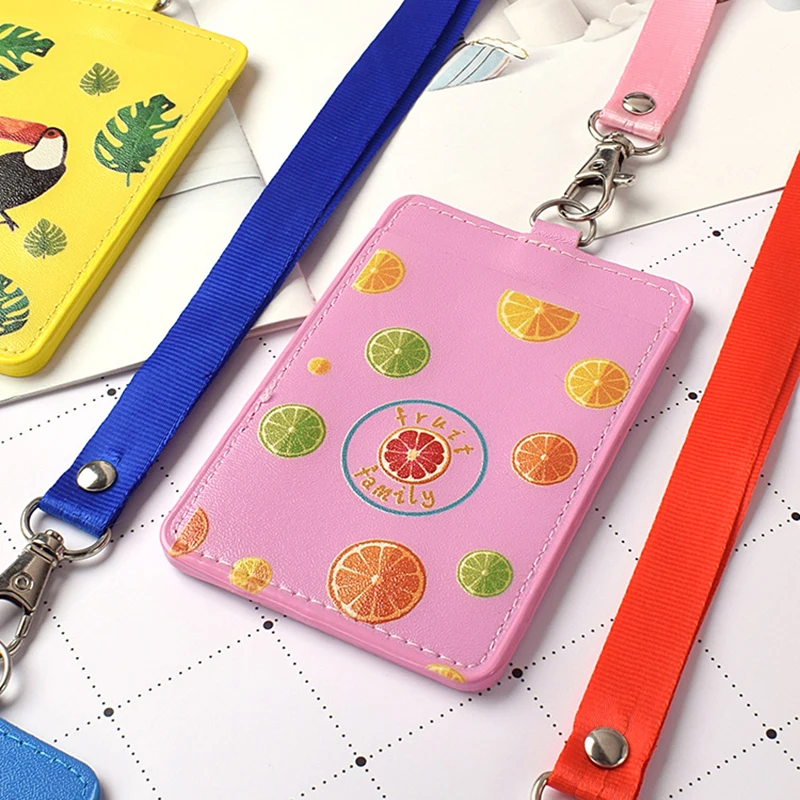 New Cute Fruit Lanyard Credit Card ID Holder Bag Cartoon Student Women Travel Bank Bus Business Card Cover Badge Wallet