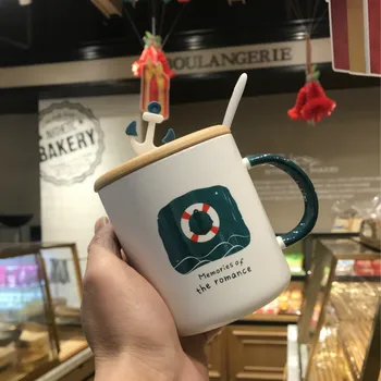 

Nordic Ceramic Coffee Mug with Spoon Personalised Cartoon Modern Creative Couple Milk Mug Gift Simple Cute Esspresso Cup DA60MK