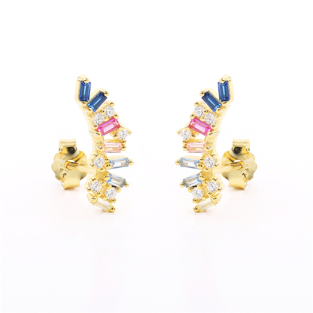 925 Sterling Silver Colored Crystal Hoop Earrings Collection Rainbow Zircon Mosaic Charm Circle Huggie Earrings Jewelry