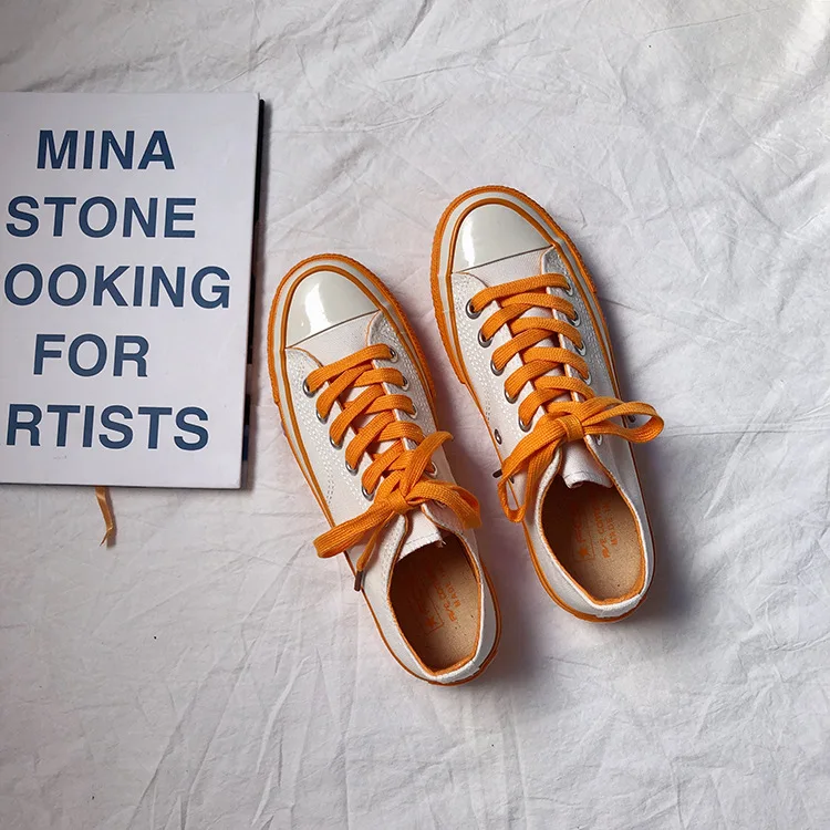 Сезон весна-лето; женская Вулканизированная обувь на плоской подошве; модная повседневная парусиновая обувь; женские кроссовки; обувь для пар; Chaussures Homme D1-62 - Цвет: Оранжевый