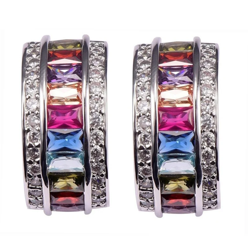 Fashion Colorful Crystal Clip Earring Classic Lady on Earrings Jewelry for Women Wedding Engagement Party Gift | Украшения и