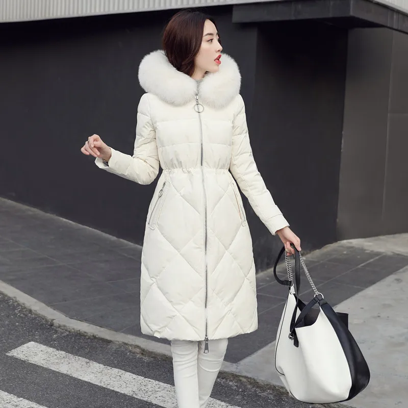 

2019 Winter Fashion Korean Big Natural Fur Collar Down Jacket Woman Hooded Long Plus Size Plus Size Women Warm Parka Coat