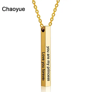 

Custom Vertical Bar Necklaces Women Stainless Steel 4 Sides Engraved Necklace Personalized Jewelry Gifts for Mom Daughter