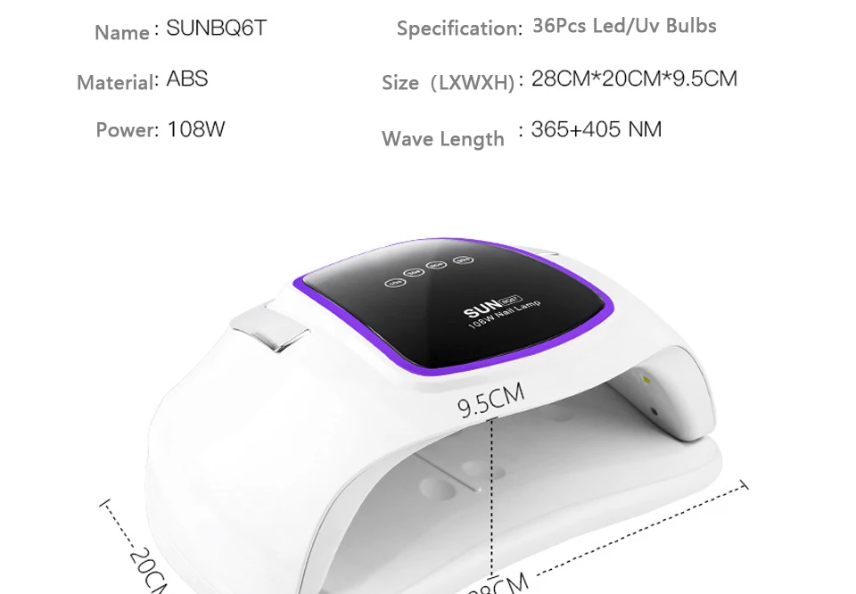 108 ВТ УФ-лампа светодиодный светильник для ногтей с 36 светодиодный s две ручные лампы Сушилка для ногтей маникюр Гель-лак для ногтей автоматический сенсор прозрачный дисплей времени